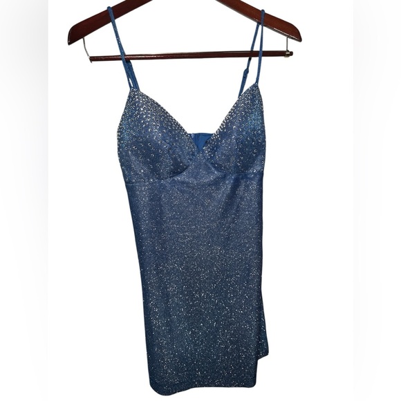 B Darlin Shimmering Evening Out Blue Dress - Picture 6 of 9